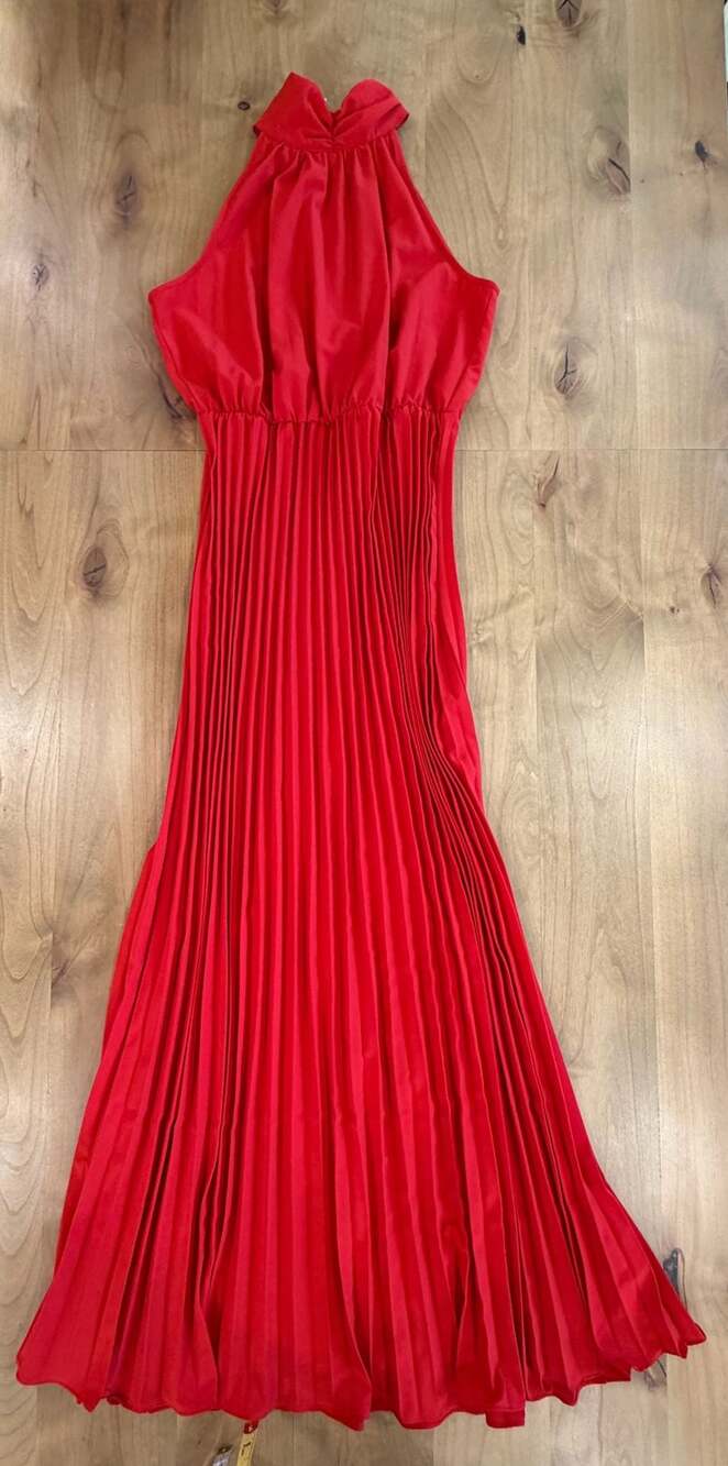 Boohoo Halterneck Pleated Maxi Dress US 8 Red